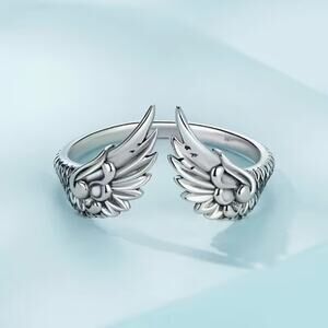 Silver Angel Wing Ring Adjustable Open Feather Ring Gothic Vintage Jewelry